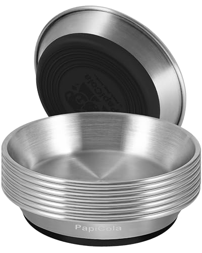 Stainless steel Cat Bowls, Non-Slip Silicone Bottom, Metal Cat Bowls for Food and Water, Whisker Friendly with Wide and Shallow Design, 6.3'' Wide, 15.2FL OZ, Replacement Pet Bowls for Multi Pets Home