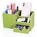 KINGFOM Wooden Struction Leather Multi-function Desk Stationery Organizer Storage Box Pen/Pencil ,Cell phone, Business Name Cards Remote Control Holder Colors (Green-flannel)