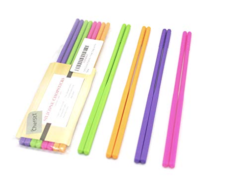 ChefStx Silicone Chopsticks (Set of 4) | Reusable | Stainless Steel Core | Dishwasher Safe, Non-Slip, Easy to Hold (Multi)