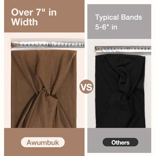 Image of Awumbuk Wide Headbands for Women Knotted No Slip Head Bands Soft Turban Headband Hair Accessories Boho African Solid Color Head Wraps for Women Yoga Workout (Multi-colored-Brown)