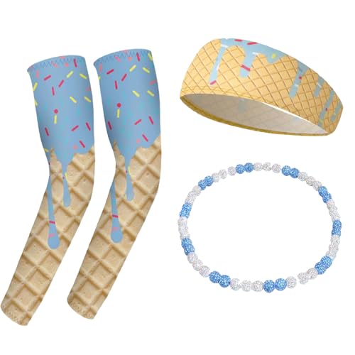 Jciopui UV Protection Ice Cream Drip Baseball Arm Sleeves Youth Compression Arm Sleeves with Cooling Towel Beaded Baseballs Drip Accessories for Baseball Basketball Football
