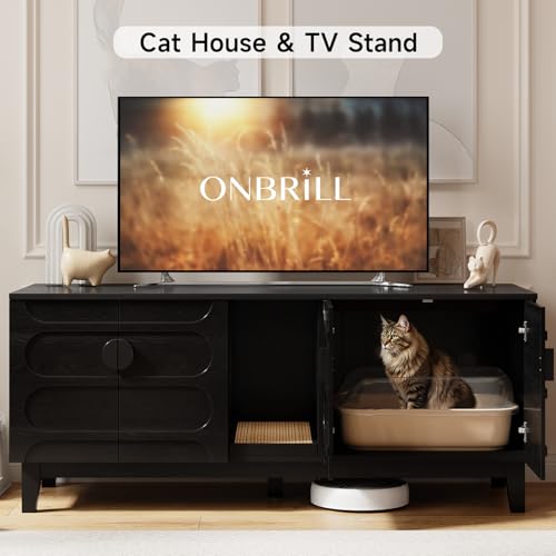 Image of ONBRILL 63 inch Cat Litter Box Enclosure for 2 Cats, Cat Litter Boxes, Black