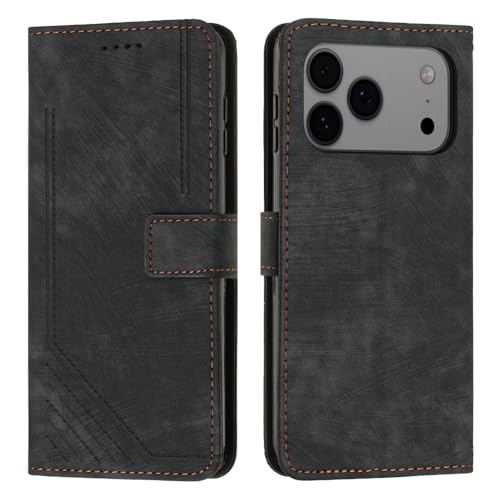 Housse iPhone 17 Pro Max en cuir noir avec clapet magnétique rigide