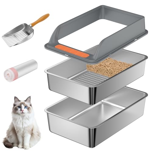Caja de arena de acero inoxidable con tapa para gatos pequeños 2