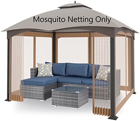 Tanxianzhe 10'x10' Gazebo Replacement Mosquito Netting 4-Panel Patio Screen Walls with Zipper (Khaki)