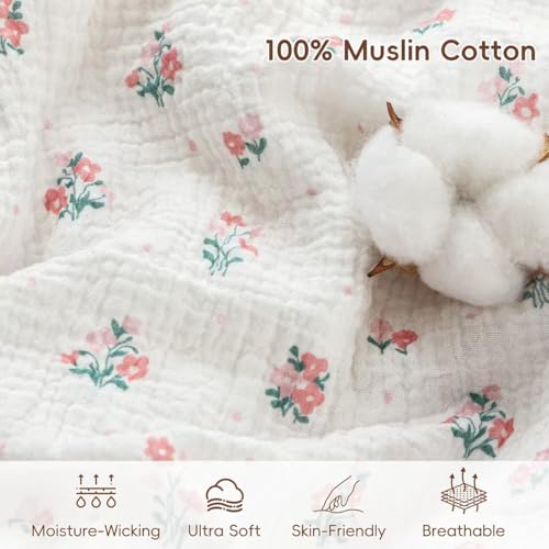 Image of david's kids Muslin Cotton Baby Sleep Sack 6-12 Months, 2 Pack 100% Cotton Sleep Sack for Summer, TOG 0.5 Baby Wearable Blankets with 2-Way Zipper, Soft Sleep Sacks for Newborn, Rabbit & Floral