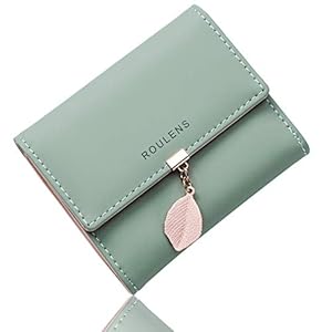 Roulens Ladies Purse, RFID Blocking PU Leather Wallet for Women Leaf Pendant Zipper Coin Purse with Multiple Card Slots and Roomy Compartment