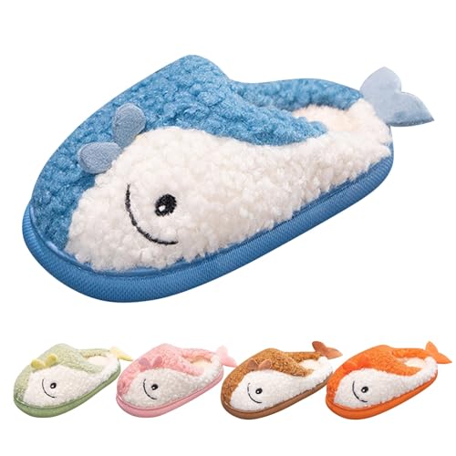 Boys Girls Plush Fish Slippers Cute Cartoon Non-Slip Fleece Slippers Fall Winter Warm Soft Cozy Indoor Sandals