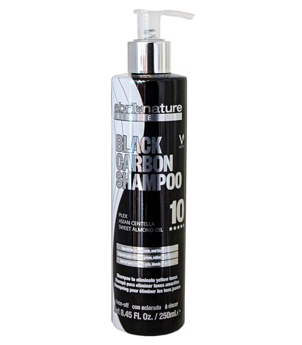 abril et nature - Champú profesional matizador de amarillos Black Carbon - Cabellos decolorados o con canas - Protege y Repara - Hidratación y Nutrición de larga duración - Suavidad y Brillo - 250ml