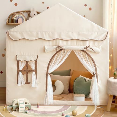 Kids Play Tent with Double Door Children's Playhouse Tents - Portable Fantasy Adventure Castle for Boys and Girls, Kids Tent with Mat, House Toys for Boys Girl Birthday, Christmas House Gift