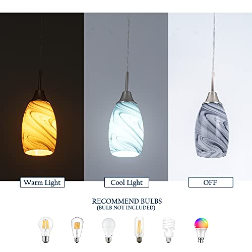 Viinew Mini Glass Pendant Light With Handblown Oval Grey Marble Art Glass Shade Adjustable Cord Modern Lamp Ceiling Pendant Light Fixture For Dining Room, Foyer, Hallway, Entry,Stairway 3 Pack #TOP2