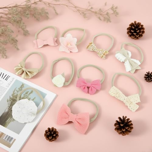 Image of SNOWIE SOFT Hair Band for Girls Kids, 10Pcs Bow Headbands for Baby Girl Hairband Accessories, Stretchy Hairbands for Kids Hair Bands for Baby Girl 0 to 2 Years Shower Gift Photography