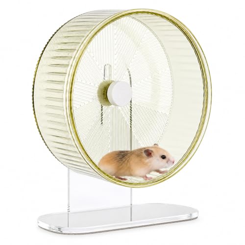 Silent Hamster Wheel with Adjustable Acrylic Stand for Small Pets | Dual ball bearing system and cork pad help this quiet hamster wheel spin smoothly with less vibration during night running