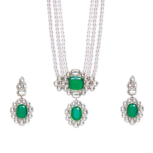 Estele 24 Kt Gold Plated Emeral Kundan Pearl Necklace Set with Earrings for Women (B08CS88QW5) Amazon Price History, Amazon Price Tracker