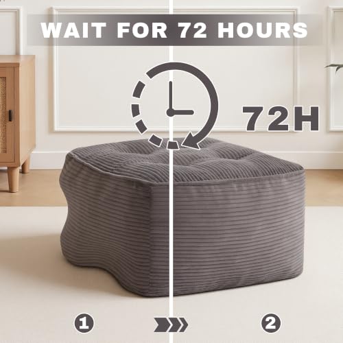 Image of Square Stuffed Pouf Ottoman, Corduroy Oversize Foot Rest,Dark Grey