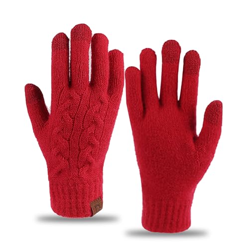 Guantes elásticos para evitar manos frías con pantalla táctil de lana roja
