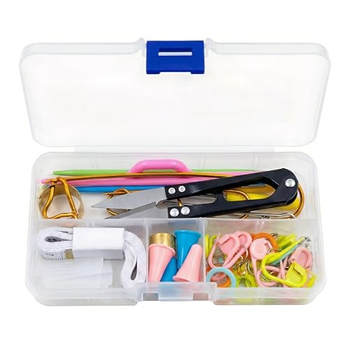 GKINIKG Knitting Tools Set with Storage Case – Knitting & Crochet Accessories for Sewing, Repair and DIY Craft Projects, Includes Scissors, Stitch Markers, Needles & Ruler