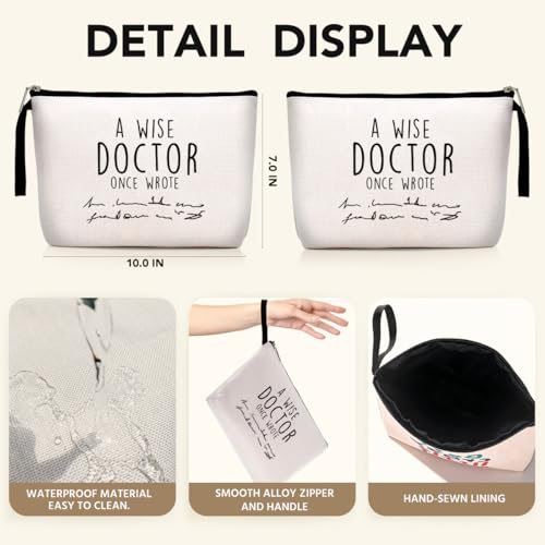 Doctor Gifts for Women, Thank You Appreciation Doctor Gifts. Funny Doctor Birthday Gifts, Christmas, Medical Graduation Gifts for Women Funny Makeup Bag-A Wise Doctor Once Wrote