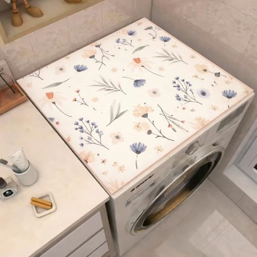 HomeCloud Washing Machine Protective Mat for Top of Washer and Dryer - Non-Slip Waterproof Dust Cover for Laundry & Kitchen (60 x 60) (Beige_Purple_Flower)