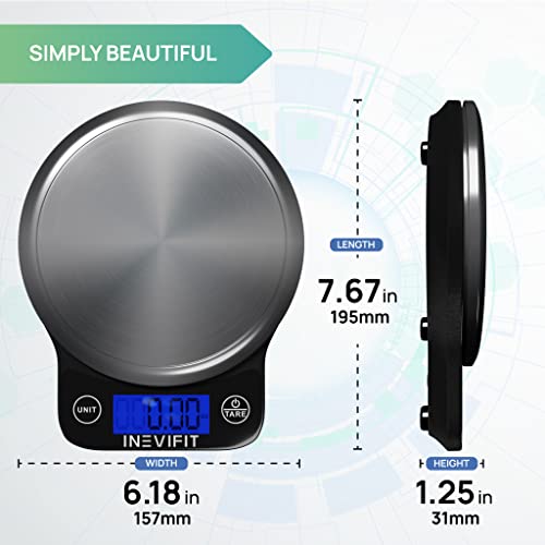 Inevifit Digital Kitchen Scale, Highly Accurate Multifunction Food Scale 13 Lbs 6Kgs Max, Clean Modern Black With Premium Stainless Steel Finish. Includes Batteries #TOP4