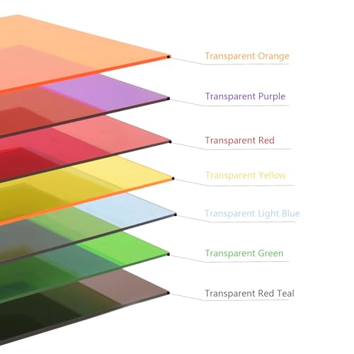 Image of 7 Pieces & 7 Colors 8 inch x 12 inch x 0.118 inch Transparent Colored Cast Acrylic Sheets, Plexiglass Plastic Sheet for Laser Cutting, Engraving Signs, DIY Projects.
