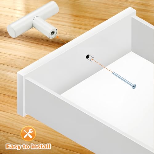 Image of Probrico 25 Pack| White Cabinet Knobs 2 inch Overall Length Single Hole Kitchen Bathroom Cabinet Handles Euro T Bar Knobs Modern Cabinet Hardware Cupboard Drawer Closet Handle Pulls