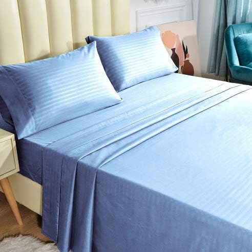 JÁCLER King 4 Piece Sheet Set- Microfiber Bedding - Bed Sheets - Extra Soft - Easy Fit - Breathable & Cooling Sheets - Comfy, Wrinkle, Fade - Stain Resistant– Stripe Light Blue