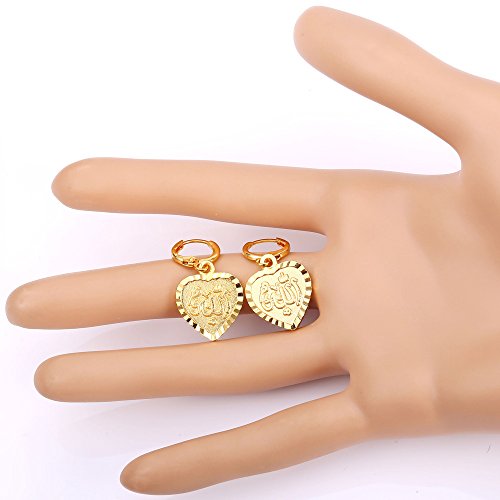 Cute Heart Coin Drop Earrings|18K Gold Plated Small Round Huggie Hoop Dangle Earrings Allah Muslim Jewelry For Women Girls #TOP5