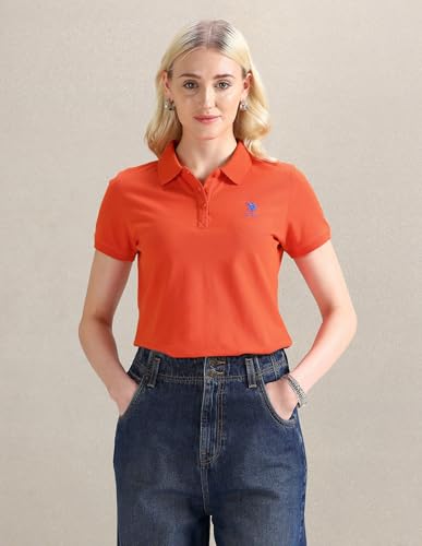 Image of U.S. POLO ASSN. Women's Cotton Regular Fit T-Shirt (UWAW24PTS154 Orange, Small)