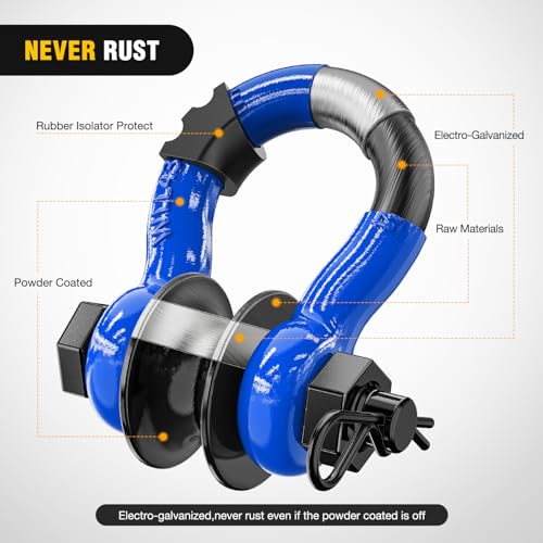 Image of Nilight 3 /4 inch D-Ring Shackle w /Snatch Block (2 Pack) 9,500 lb Working Load, 2-in-1 Heavy‑Duty Towing Pulley w /Isolator for Off‑Road Recovery, Winch Cable & Rope, Truck Jeep ATV UTV Tractor, Blue