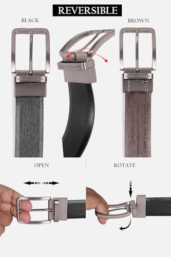 Image of Louis Philippe Men's 100% Italian Leather Shiny Nickel Buckle Formal Reversible Belt