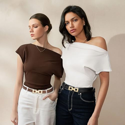 Glamorstar Women Skinny Belts Thin PU Leather Waist Belt with Gold Buckle3