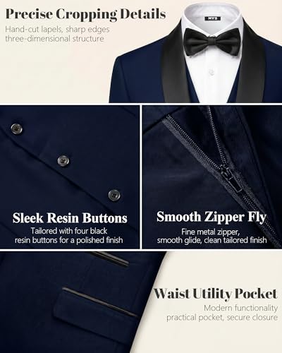 Image of MY'S Mens 3-Piece Suit Shawl Lapel One Button Tuxedo Winter Fabric Slim Fit Premium Dinner Jacket Vest Pants & Tie Set