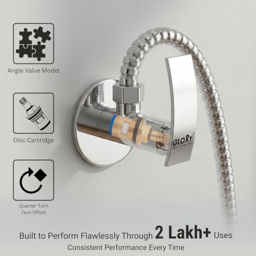 Image of GLOXY Premium Angle Valve for Bathroom with Delight Lever Combo Pack of 5 - One Way Angle Valve with Wall Flange - Angle Cock With Chrome Finish for Kitchen Sink, Bathroom & Wash Basin
