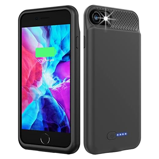 GIN FOXI Battery Case for iPhone SE2/8/7/6/6S, Qi Wireless Charging Case 5000mAh for iPhone SE 2 iphone6/6S/7/8 Rechargeable Extended Charger Case Cover Compatible with iPhone Audio Devices