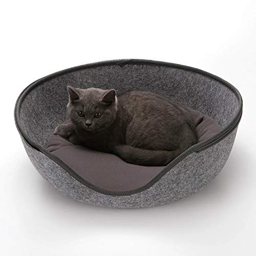 Grottes et maisons de chat design feutre gris couchage premium