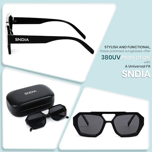 Image of SNDIA Polarized Retro Trendy Aviator Sunglasses for Womens Mens | Hexagonal Square Double Bridge | UV Protection