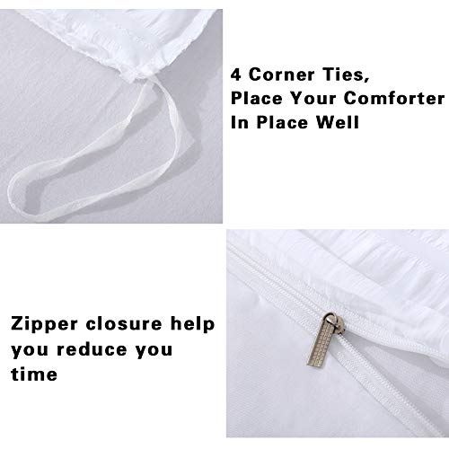 Avelom White Duvet Cover Queen (90 X 90 Inches)， 3 Pieces (1 Duvet Cover + 2 Pillow Cases) Stripe Zipper Closure Corner Ties Soft Washed Microfiber Duvet Cover For Men, Women #TOP4