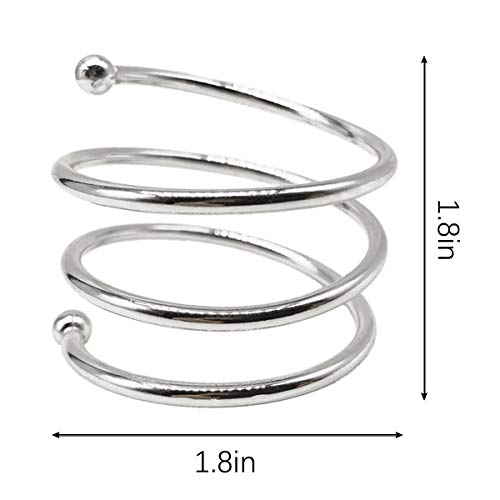 Metal Silver Napkin Ring Set of 6, Spiral Serviette Holder Gold Silver Buckles Round for Christmas Dinner Wedding Birthday Party Family Gathering Table Decoration
