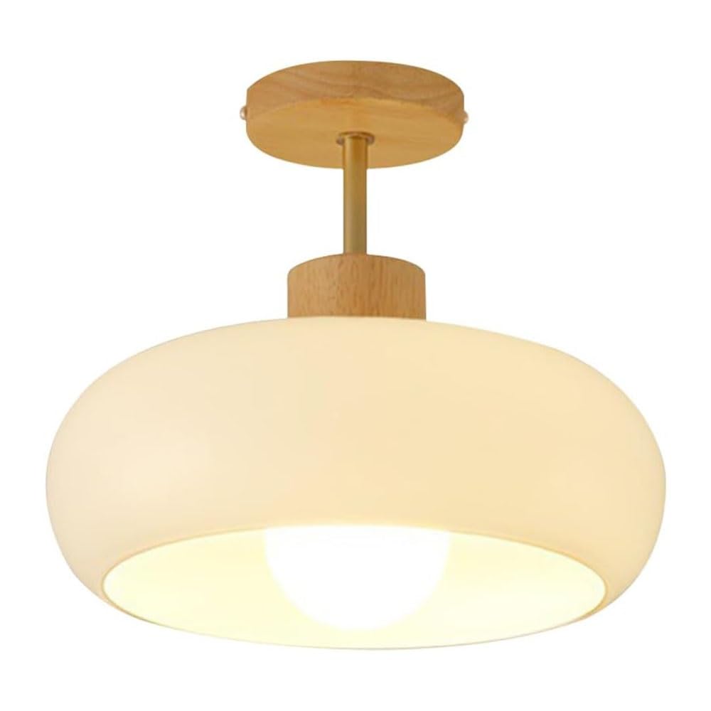 FEITENGDA Modern Semi Flush Mounted Ceiling Light Minimalist Glass Shade Accent Ceiling Lamp Indoor Wood Base Close to Ceiling Light for Bedroom Kitchen Entryway Corridor