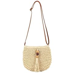#a Beige Straw Shoulder Purse for Women