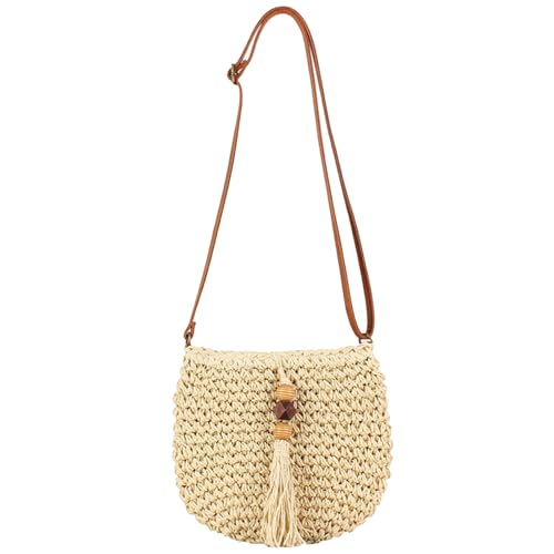 Busnos Small Summer Beach Bags Straw Beach Bag Woven Purse Womens Handbag Shoulder Purse Straw Clutch Purses for Women Cute Beige Shoulder Bag