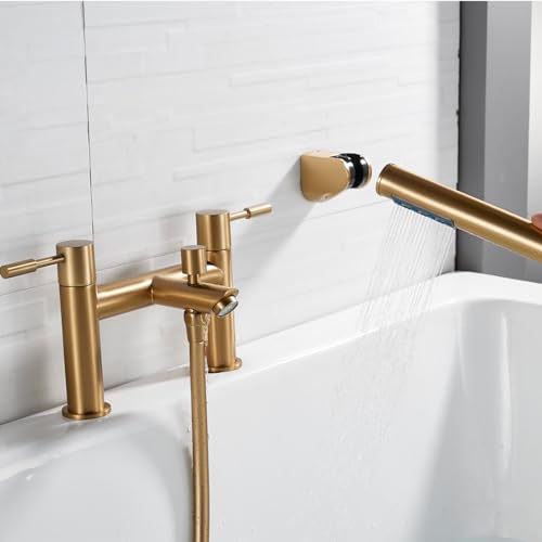 Mitigeur de baignoire robinet double levier laiton chromé et douchette - 5