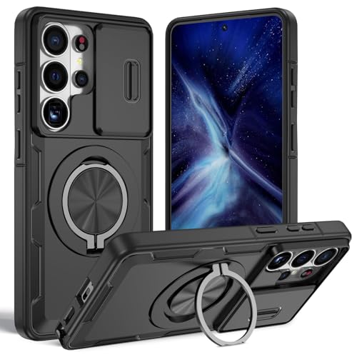 Coque Samsung S26 Ultra / S26 / S26+ mate avec anneau magnétique et cache caméra noir