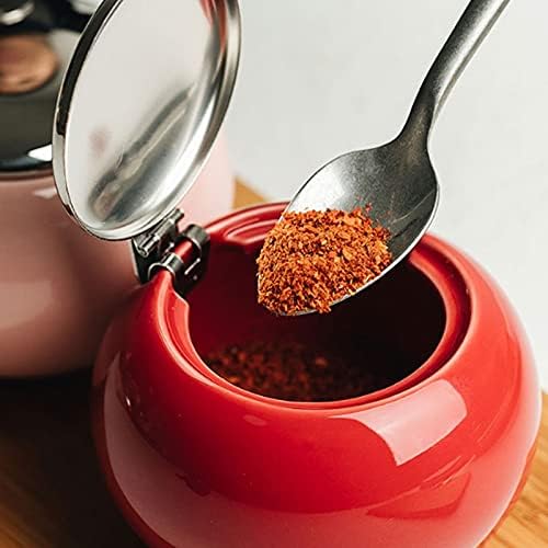 Spice boxs Ceramic Spice Jar for Kitchen，One-Hand Opening Design，Can Contain Salt, Sugar and Other Seasonings(Rojo)