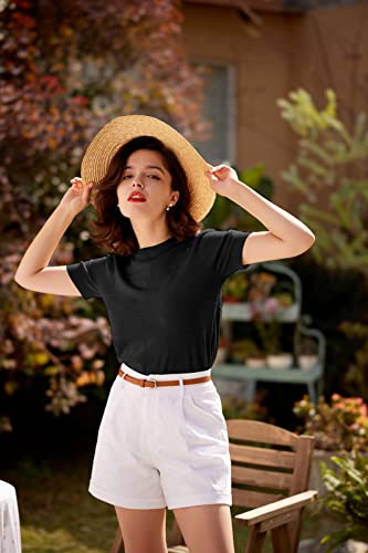 Belle Poque Womens Puff Short Sleeve Sweaters Summer Crew Neck Black Pullover Blouse,M #TOP4