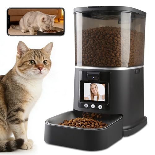 NUANTU 5L Automatic Cat Feeder with Camera, Two-Way Video 3MP HD & Audio, 5G WiFi Automatic Dog Feeder with Night Vision, Cat Food Dispenser with Dog Food Container for Multiple Pets