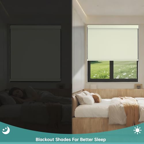 Image of Changshade Custom No Drill No Tools Blackout Roller Shades for Window, Cordless Roller Shades Thermal Insulated UV Protection Privacy, Easy Install Roller Blinds for Home Office, Classic Beige