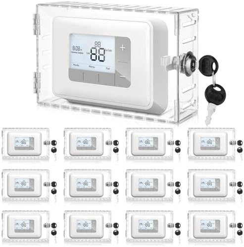 Wenqik 12 Pcs Thermostat Lock Box with Key, Clear Large Thermostat Covers Seamless Anastomosis, Ac Lock Box on Wall Fits Thermostats 6.3 x 4.4 x 2 Inches or Smaller
