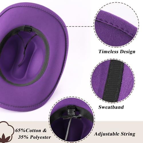 Image of DRESHOW Glitter Cowboy Hat Classic Western Rhinestone Cowgirl Hat Outdoor Wide Brim Retro Felt Fedora Hats Rolled up Caps
